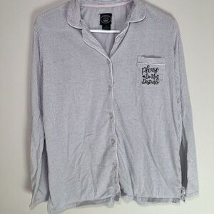 Laura Ashley Womens Size M Long Sleeve Do Not Disturb Print Sleep‎ Shirt PJ Top